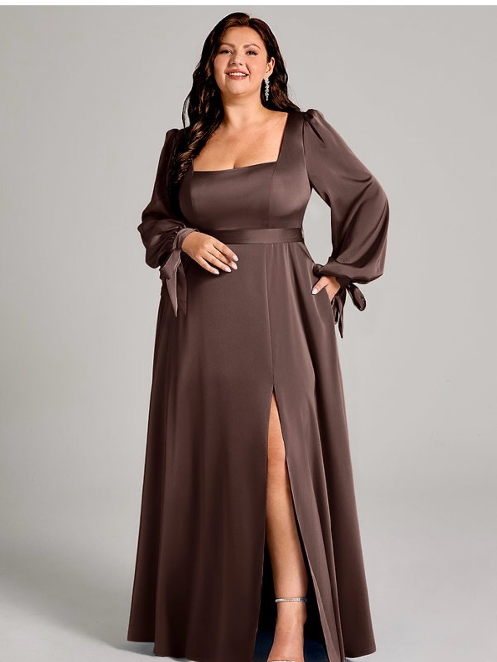 Azazie Chocolate Brown Maxi Skirt with Front Slit